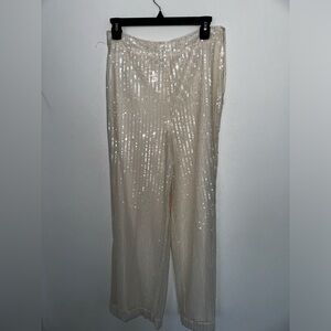 House Of Harlow 1960 Women’s Ivory Sequin Wide Leg Pants Lined Party Size 6 New